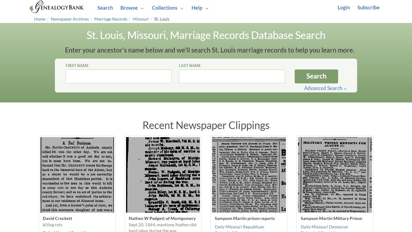 St. Louis, Missouri, Marriage Records Online Search - GenealogyBank