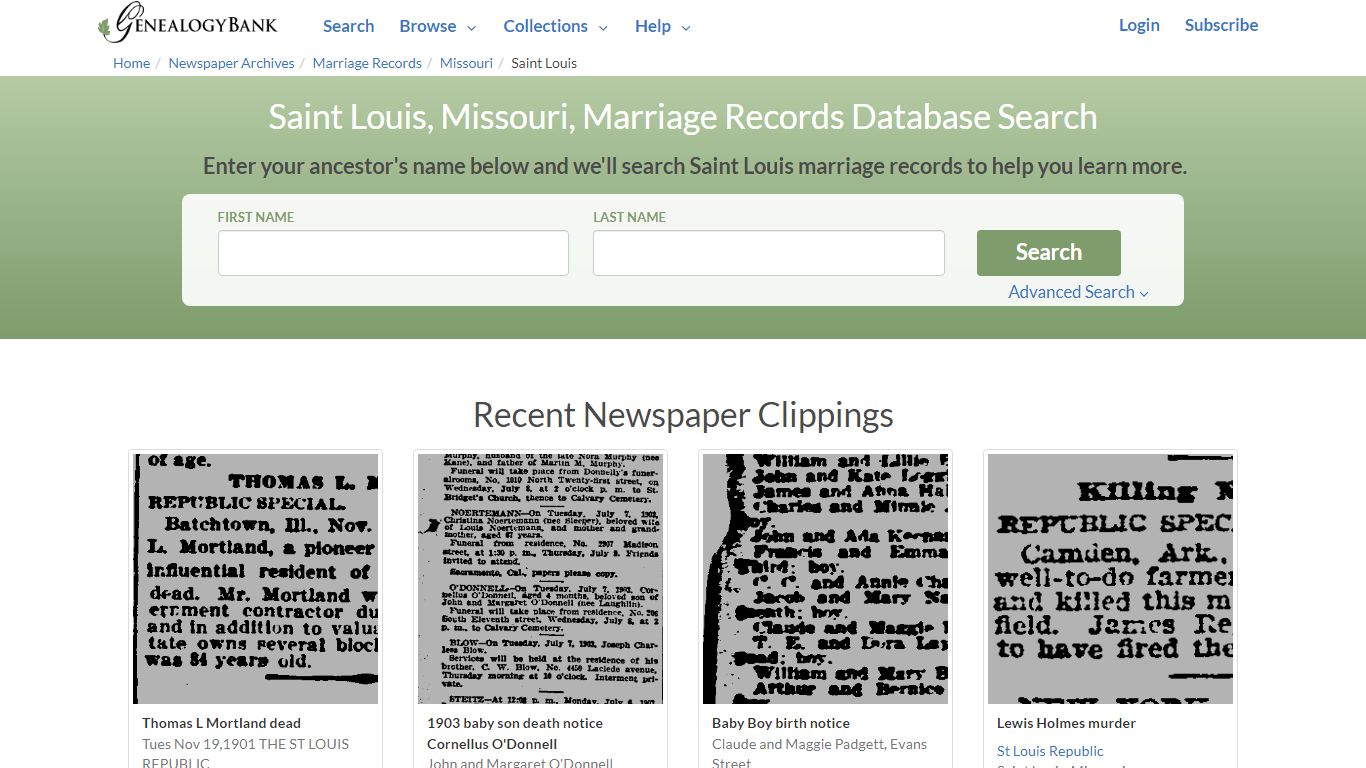 Saint Louis, Missouri, Marriage Records Online Search - GenealogyBank